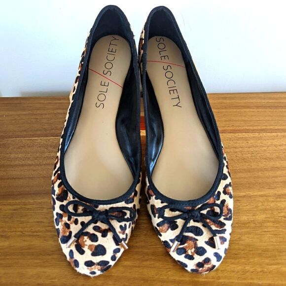 Sole Society Natalie Leopard Print Calf Fur Slip On Ballet Flats Mobwife 11 - Picture 1 of 10